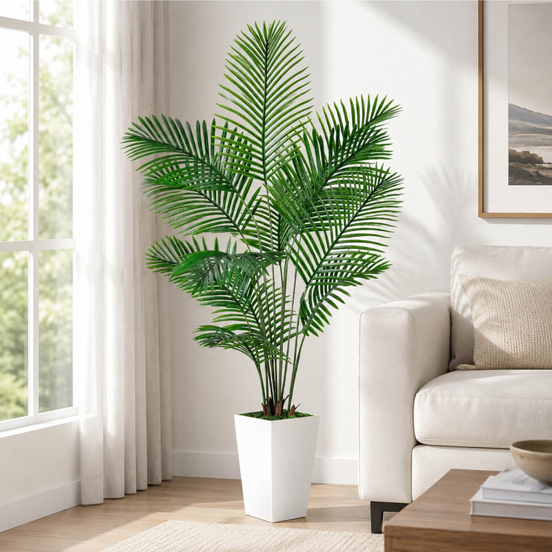 Palmier artificiel 6 'avec plante carrée blanche amovible, plante tropicale artificielle
