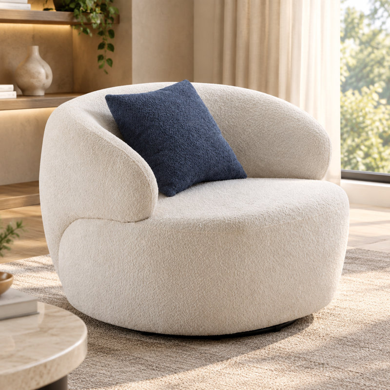 Fauteuil pivotant en forme de baril avec revêtement en bouclette