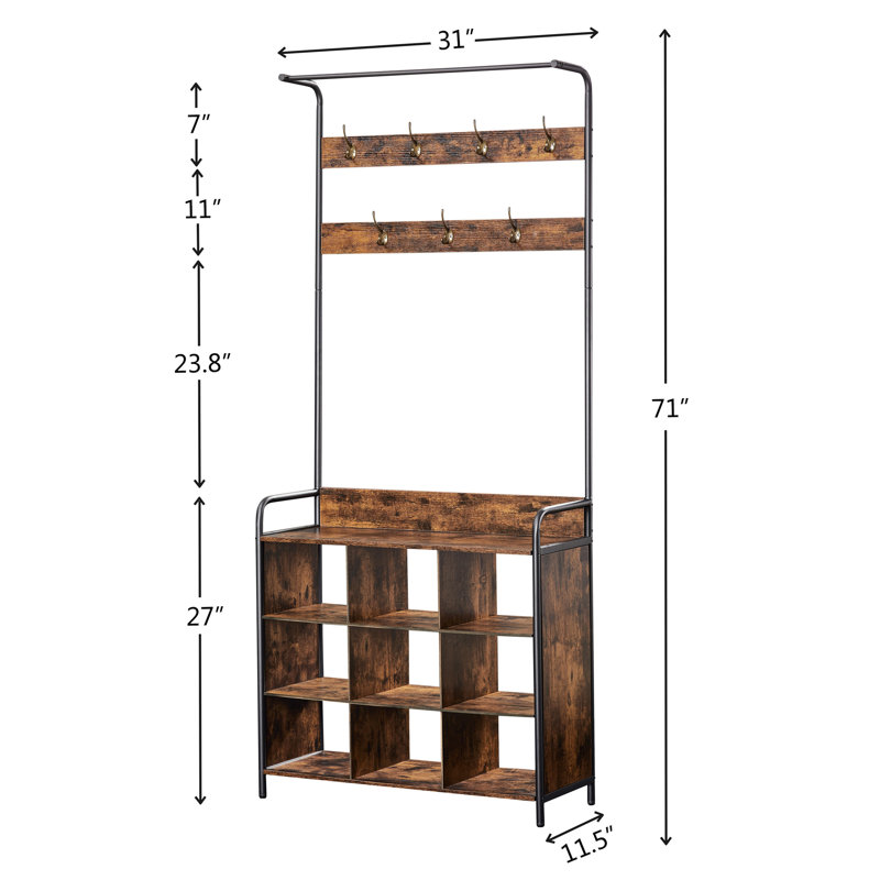 Coat Rack, Hall Tree with Shoe Rack for Entryway, 3-in-1 Entryway Coat Rack and Storage Rack, with 7 Hooks, a Hanging Rod