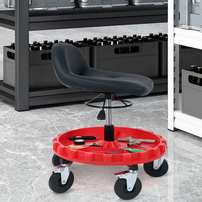 Tabouret à roulettes robuste avec plateau à outils - Hauteur réglable, avec anneau de levage