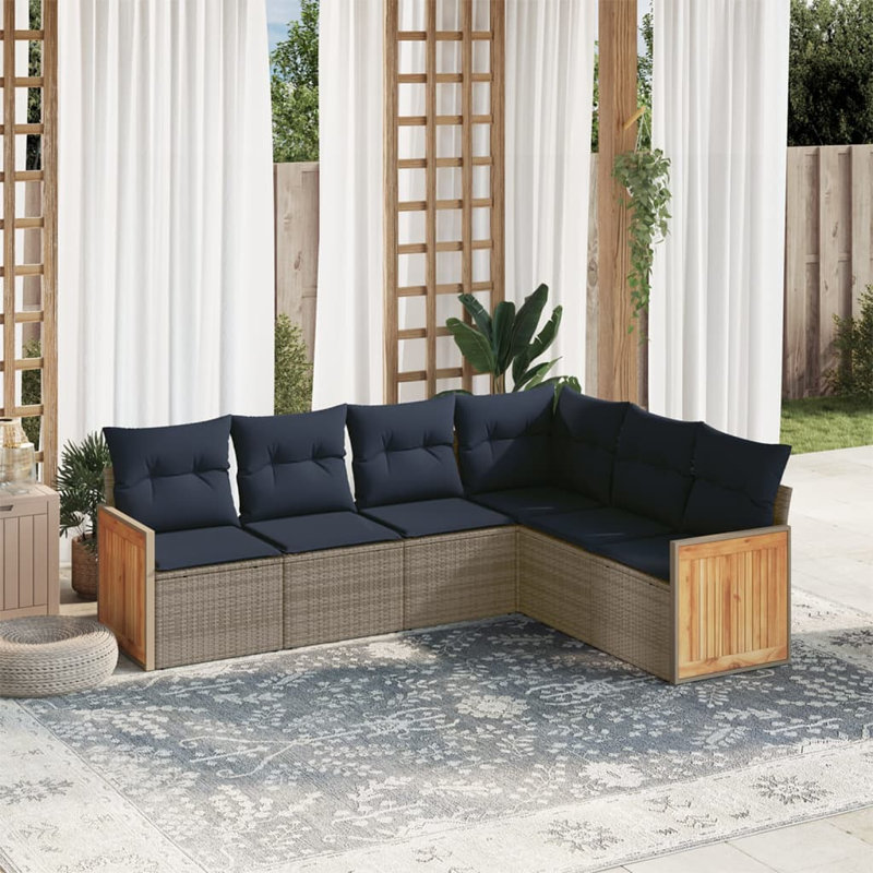 Ensemble de canapé de patio 7 pièces avec coussins en rotin de polyester noir