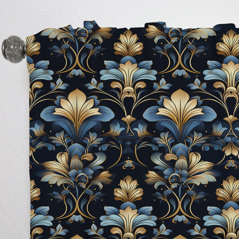 Gold And Blue Luxury Damask Pattern - Glam Curtain - Velvet Room Darkening - 1 Panel, 52" W x 95" L