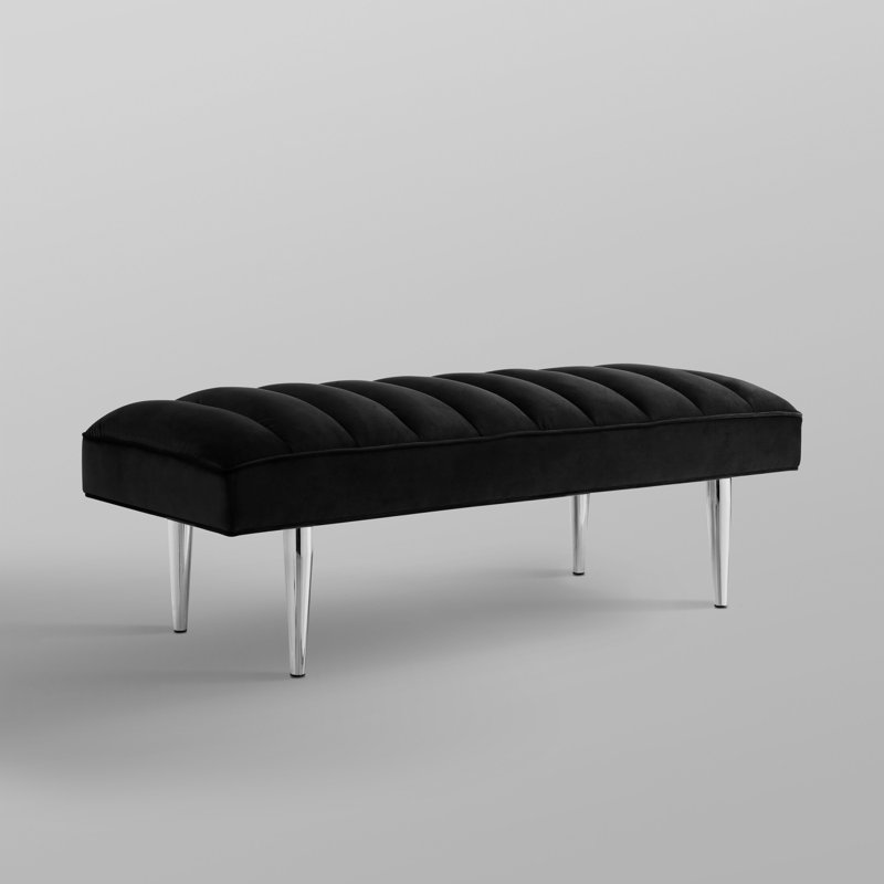 Banc rembourré en velours de 53 po, Argent argent, Noir