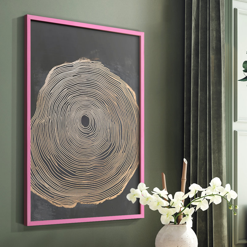 Abstrait, encadré, prêt à accrocher , Rose, H 29 po x l 23 po
