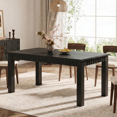 Solid Wood Dining Table For 6, 63 Inch Farmhouse Kitchen Table With  Fluting Details