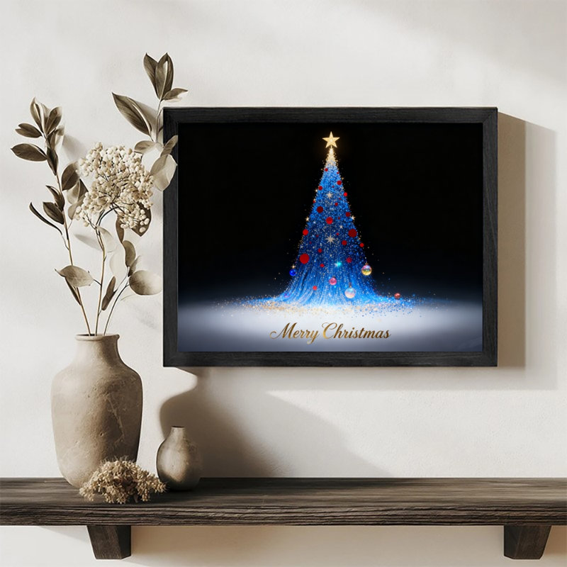 «Merry Christmas», art mural rétro noir encadré de style rétro, H 13 po x l 17 po
