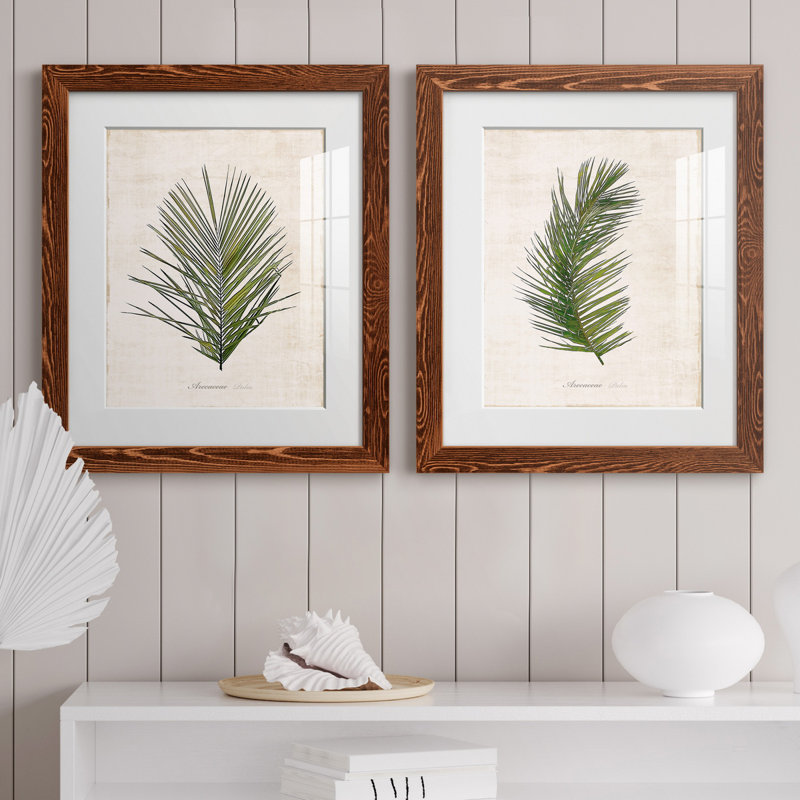 Palm Botanical I - Ensemble de 2 reproductions d'art, H 20 po x l 17 po x P 1 po, Papier avec cadre érable, Blanc