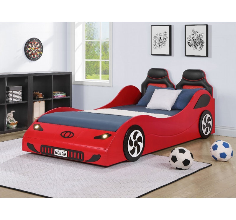 Lit de voiture simple à finition rouge avec DEL Colen - aucun sommier nécessaire, fabrication durable!