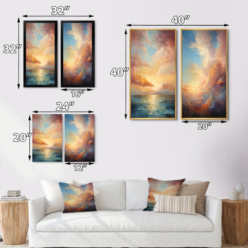 «Ocean Sunset Celestial Symphony», 2 pièces, Cadre noir, H 40 po x l 40 po