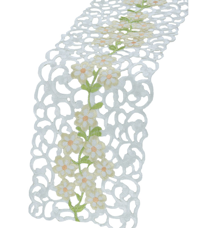 Spring Garden Embroidered Cutwork Table Runner
