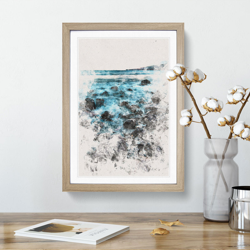 The Shoreline of Lanzarote in Spain - Picture Frame Painting Print, Oak Framed, 63cm H x 45cm W x 2cm D