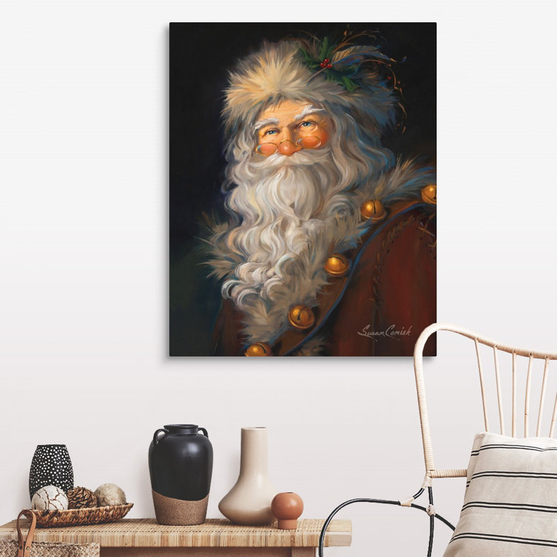Père Noël, art mural par Susan Comish, H 40 po x l 32 po, Toile tendue, Sans cadre