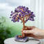  Arbre d'argent 4,82 pouces avec améthyste et base en grappe en cristal - Bonsaï de fil de cuivre à 9 branches fabriqué à la main avec feuilles de pierres précieuses brutes