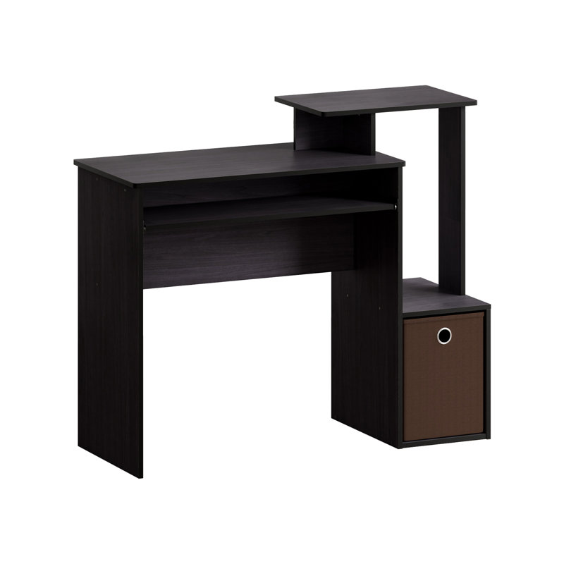 Bureau d'écriture rectangulaire compact avec plateau pour clavier et tablette latérale pour petit bureau à domicile, noyer foncé