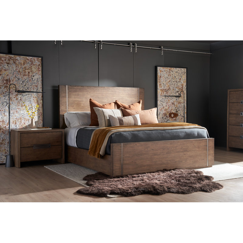 Atlas Medium Brown Oak 2-Drawer Nightstand with Bronze Pull