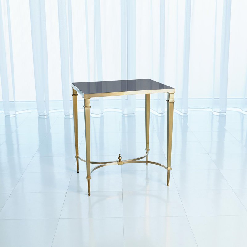 Rectangular French Square Leg Table, Brass/Black Granite Top
