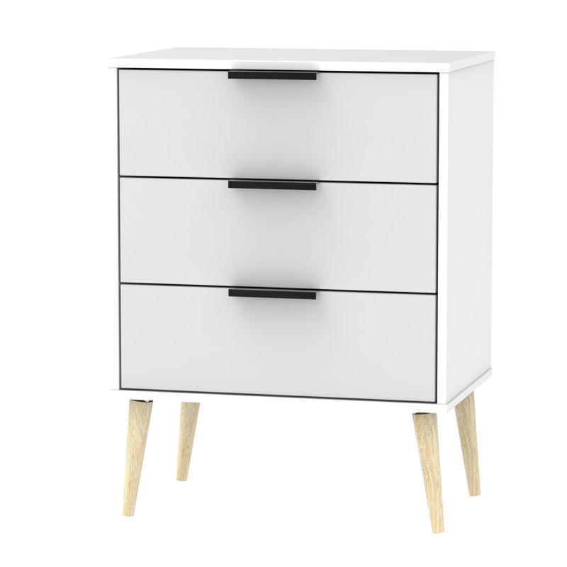 Fully Assembled Euart 3 Drawer Chest, Grey Matt/Oak