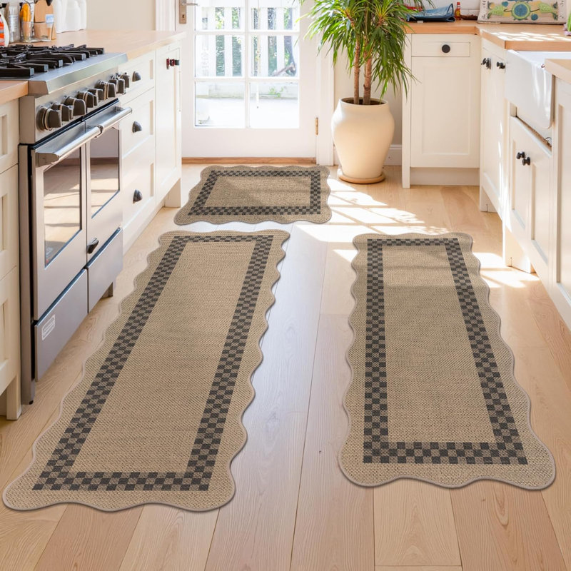 Ensemble de tapis de cuisine festonnés 3 pièces pour évier, couloir, entrée, buanderie