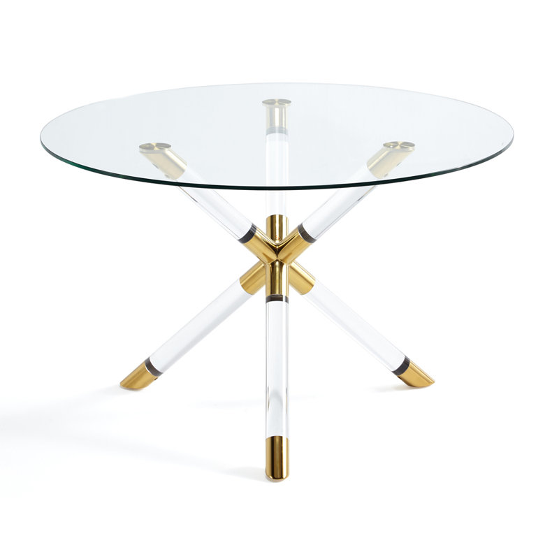 Round Glass Top Dining Table, Gold