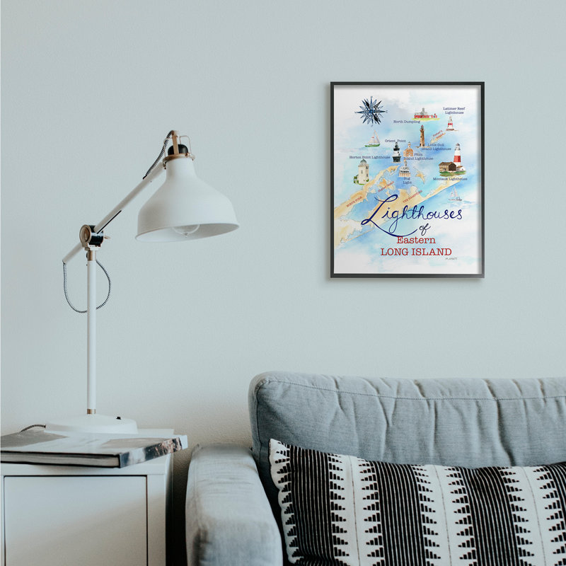 Carte nautique des phares de Long Island par Melissa Hyatt LLC - Impression sur toile, H 20 po x l 16 po