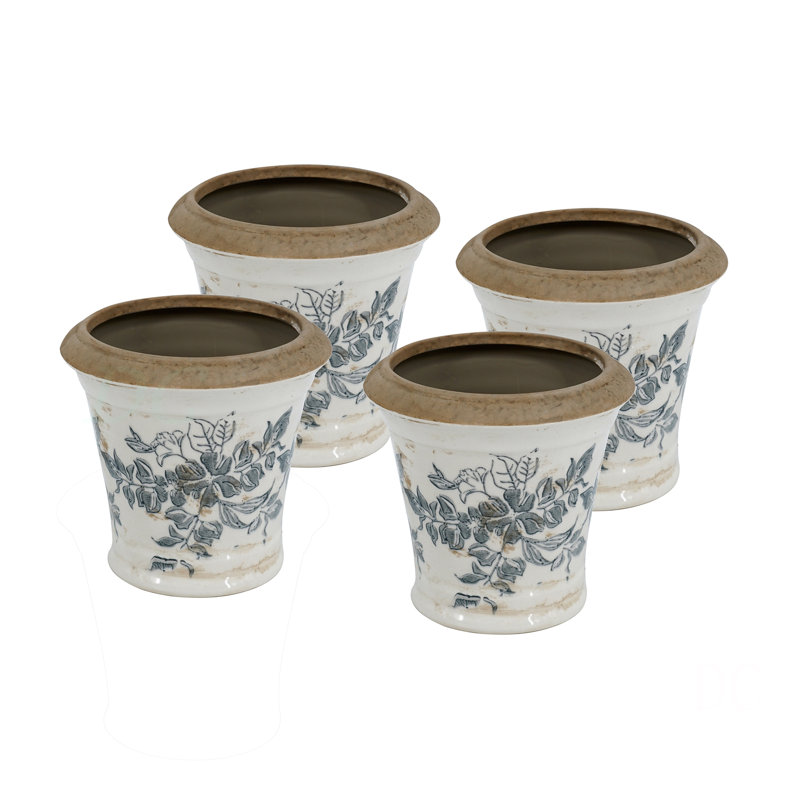 Jardinière en céramique 5,3 x 5,3 x 5,1 po à motif floral, ensemble de 4