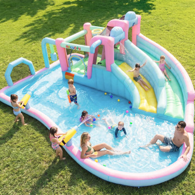 Adam 21.32' x 14.76' Large Inflatable Water Park Bounce House – Backyard Fun with Dual Waterslides, Splash Pool, and 950W Blower