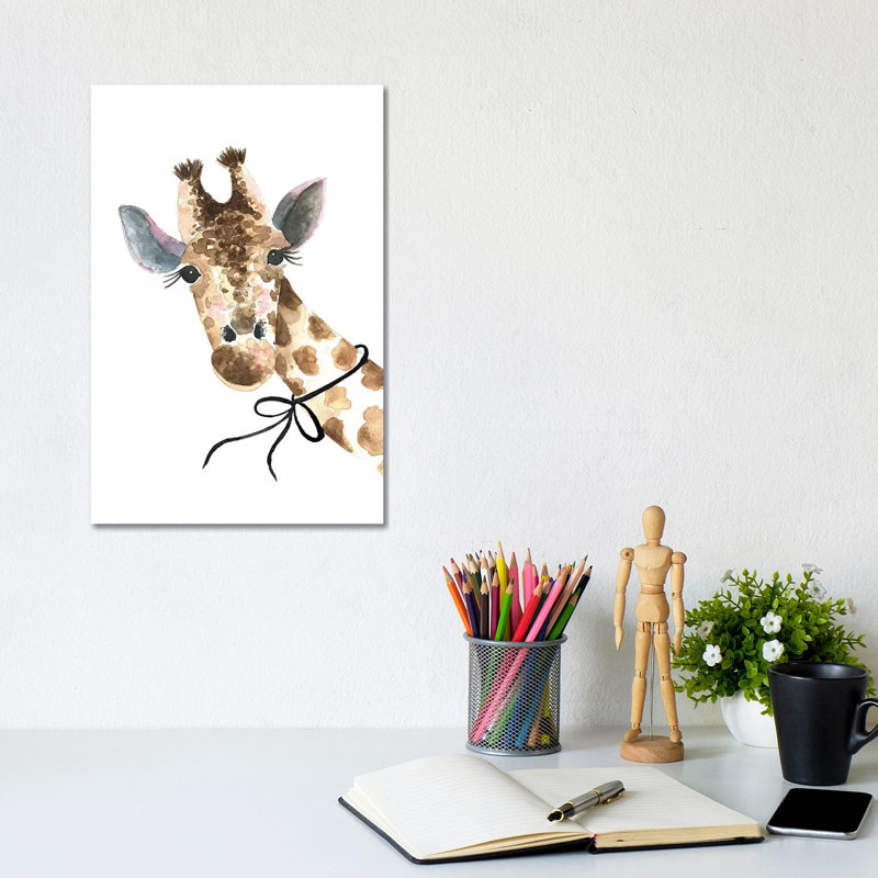 Giraffe with Bow 1 Piece Wrapped Canvas Painting