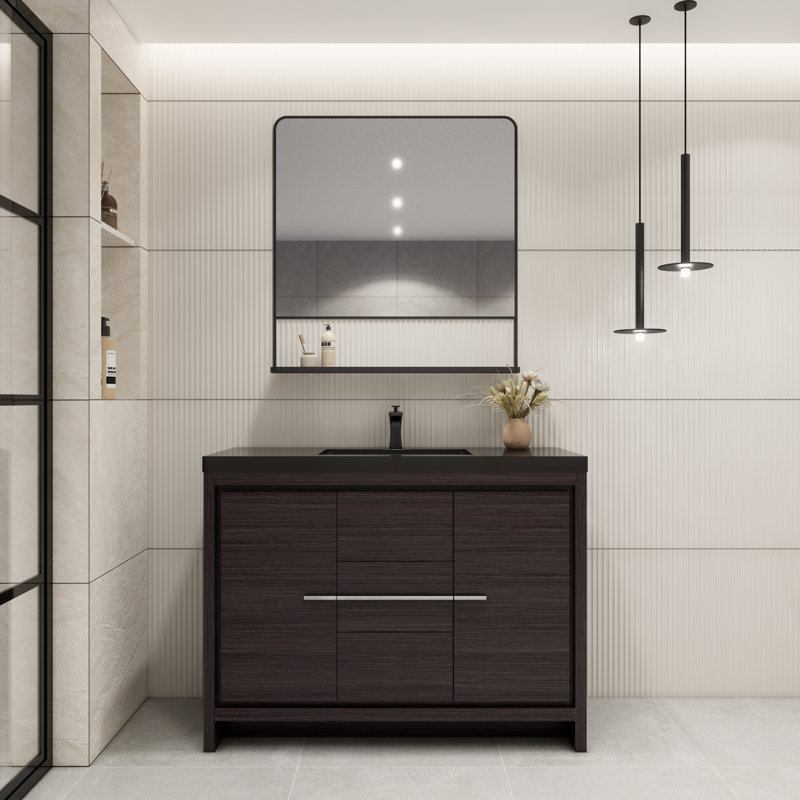 Ensemble de meuble-lavabo simple 48 po Enhaut, Noir / gris / chêne
