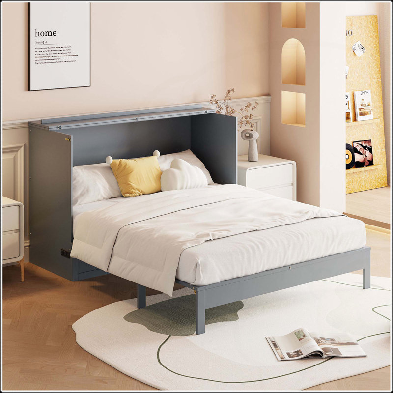 Lit escamotable avec grands tiroirs Murphy, gris, Double