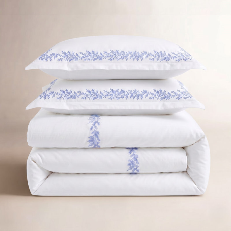 Benna Sateen Duvet Cover, Queen Duvet Cover + 2 Standard Shams, Blue/White