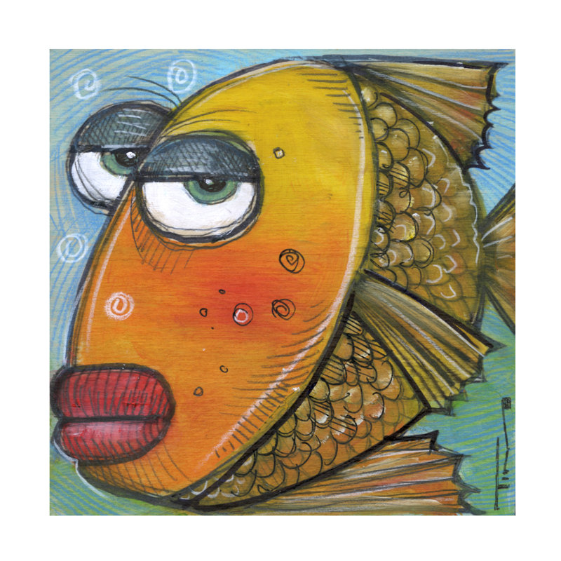 Wrapped Canvas Wall Art - Tim Nyberg 'Fish 1 2019' Wall Art for Living Room, Bedroom, or Office Décor - 18X18, 18" H x 18" W