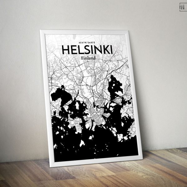 « helsinki city map », reproduction d’impression sur affiche à motif encre, H 36 po x l 24 po