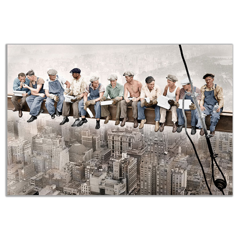 Lunch Atop Of A Skyscraper With Colour - Wrapped Canvas Print, 20cm H x 31cm W