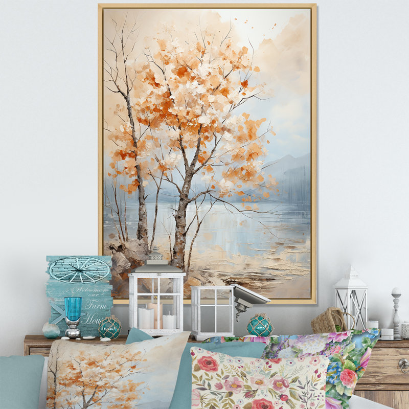 «Beige Tones Maple Tree II», reproduction sur toile, Cadre naturel flottant, H 32 po x l 16 po x P 1 po