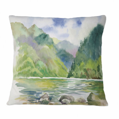 Beautiful Summer River Green Landscape III - Country Printed Throw Pillow