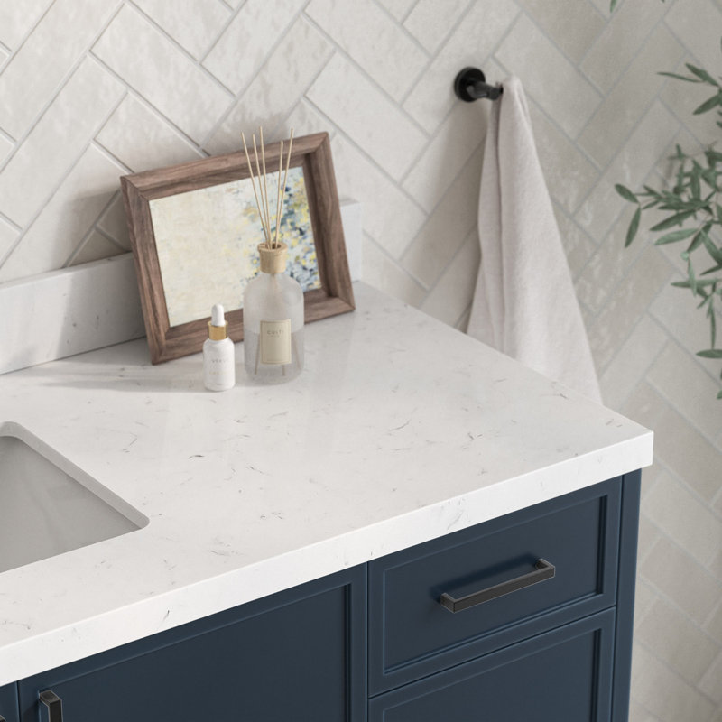 ARIEL Kelly 60 Single Sink Bathroom Vanity with Carrara Quartz Top, Midnight Blue, Oval, 54"