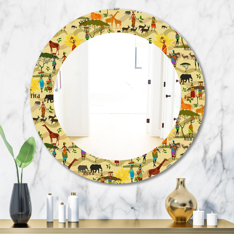 Miroir mural africain, H 31,5 po x l 31,5 po