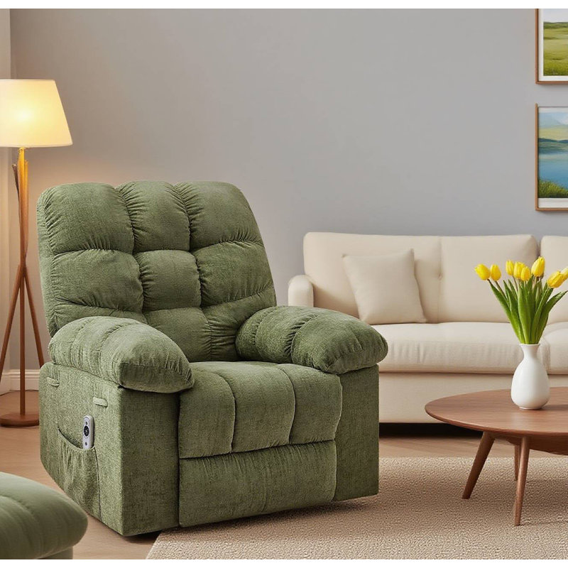 Rocking Recliner Chair with Massage & Heat, 360° Swivel Oversized Recliner with USB Port for Living Room, Green