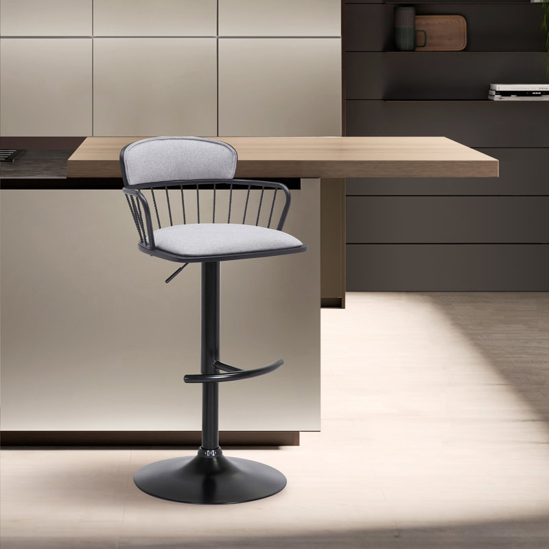 Tabouret de bar réglable en bois noir Nash en tissu gris clair et métal noir Nash, Gris