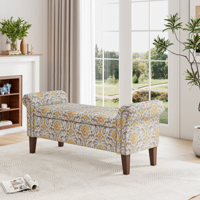 Rangement - Banc de siège confortable, 20,3 po Large banc à couvercle rabattable à motif floral avec rangement, design