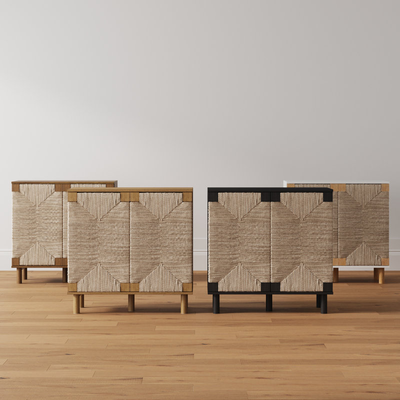 Dark Brown Solid Wood and Seagrass Accent Cabinet