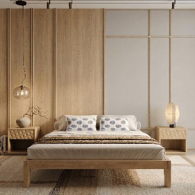 Structure de lit en bois massif NTC Sapa - Menuiserie japonaise minimaliste, pas de sommier tapissier, lattes silencieuses, assemblage facile