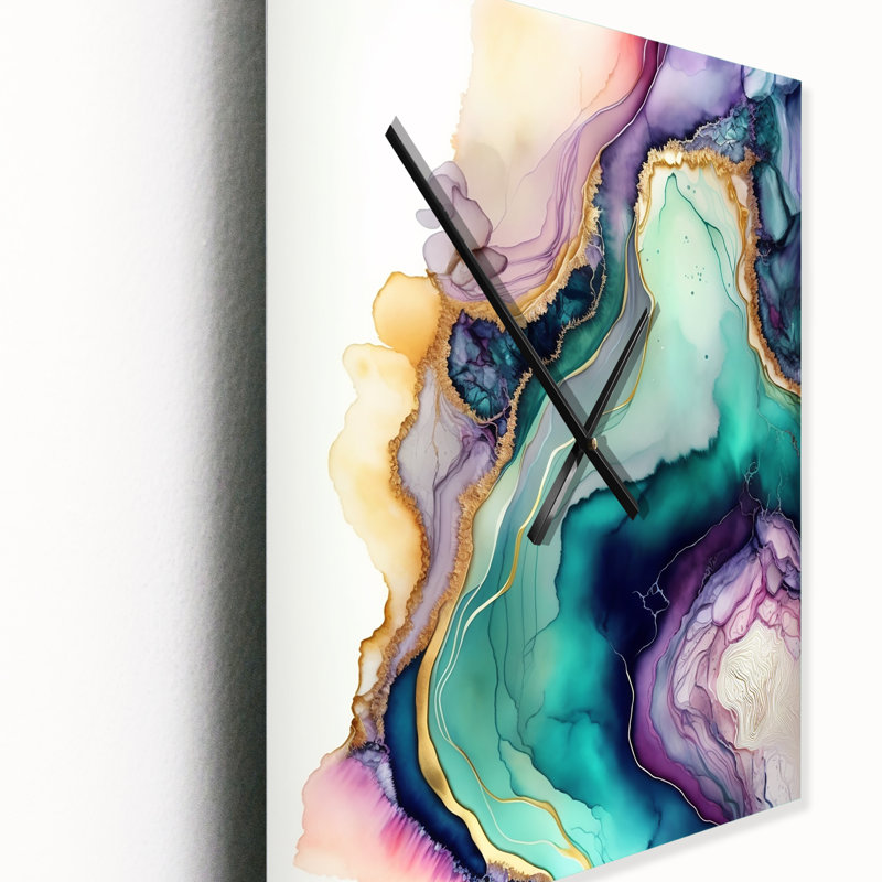 Géode abstraite - horloge murale moderne en marbre abstrait, H 32 po x l 16 po x P 1 po