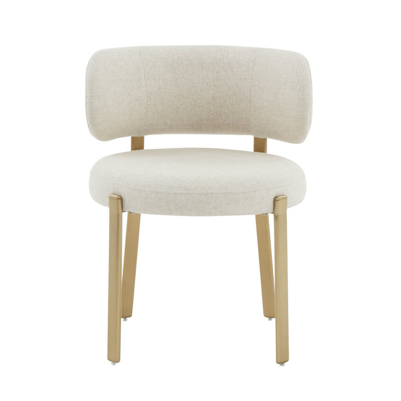 Cream Linen Upholstered Dining Arm Chair with Light Wood Legs