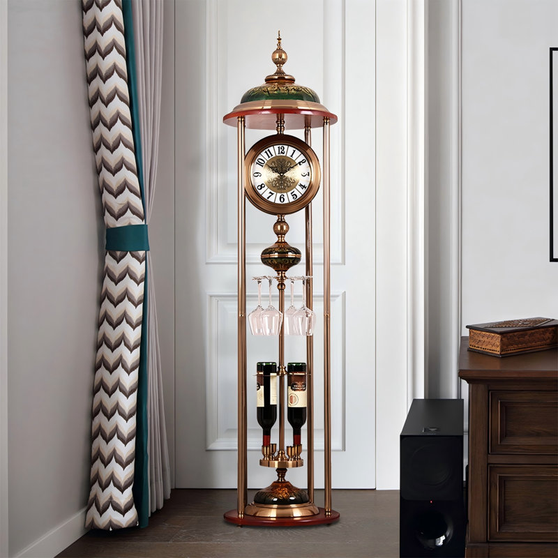 Horloge de plancher rétro en alliage élégant avec porte-bouteilles et porte-bouteilles