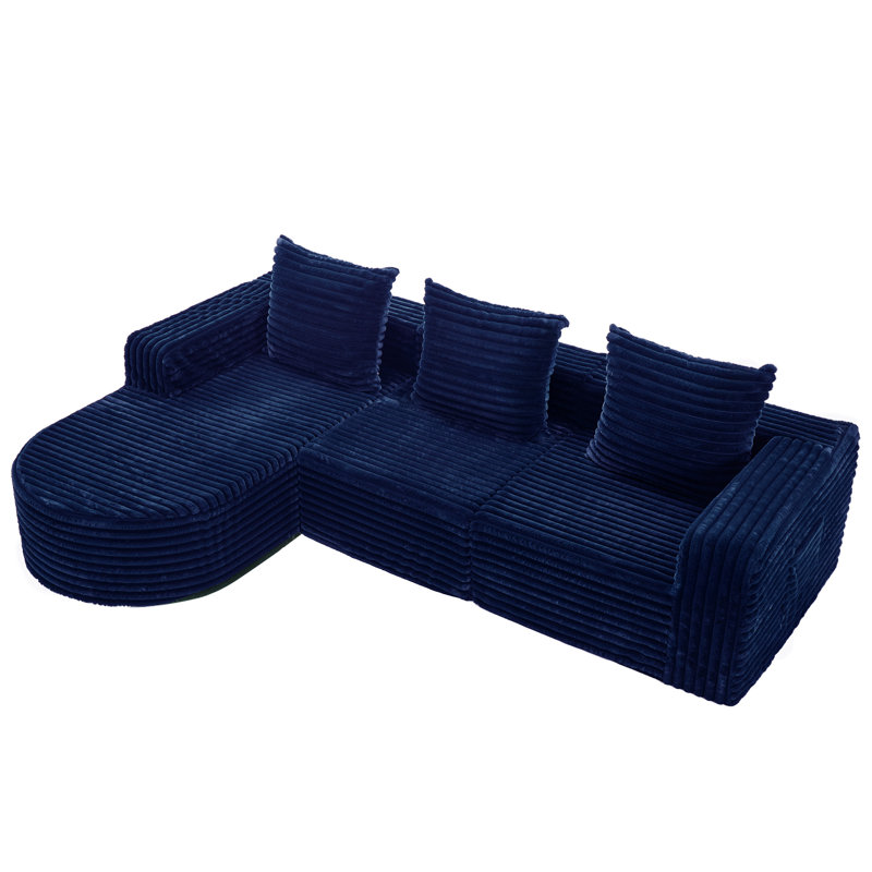 Boneless Boneless Cloud Couch, 102" L-shape Modular Sectional Sofa With Chaise, Soft Faux Fur Deep Seat, 3 Pillows & 2 Side Pockets For Living Room, Bedroom