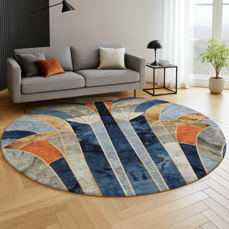 Premium Machine Washable Mayfield geometric Rug, 3' x 5', Navy