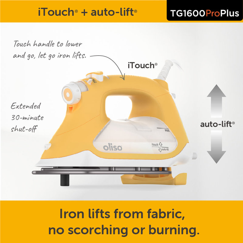 Oliso 1800 Watt Non Stick Soleplate Iron, Yellow