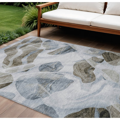 10' X 14' Sky Blue And Taupe Abstract Washable Indoor Outdoor Area Rug