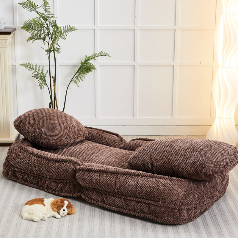Canapé réglable à 5 positions - éponge élastique, lit pliant en tissu d'ameublement brun avec structure en métal, mousse confortable, pour la chambre à coucher